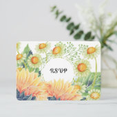 Rustige landelijke zonnebloemen die RSVP-Kaarten b RSVP Kaartje (Staand voorkant)
