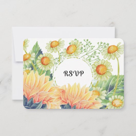 Rustige landelijke zonnebloemen die RSVP-Kaarten b RSVP Kaartje (Voorkant)