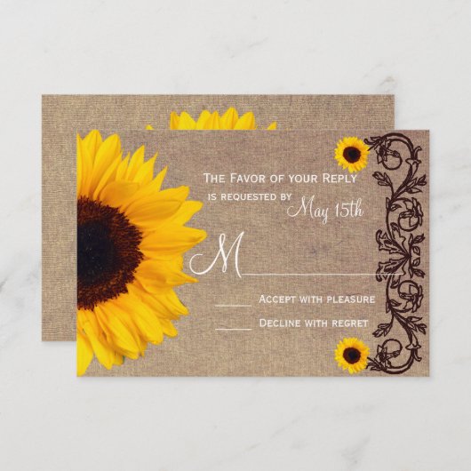 Rustige landelijke zonnebloemen die RSVP-kaarten u RSVP Kaartje (Voorkant / Achterkant)