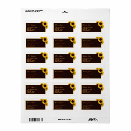 Rustige landelijke zonnebloemen - Floral Wedding Etiket (Full Sheet)