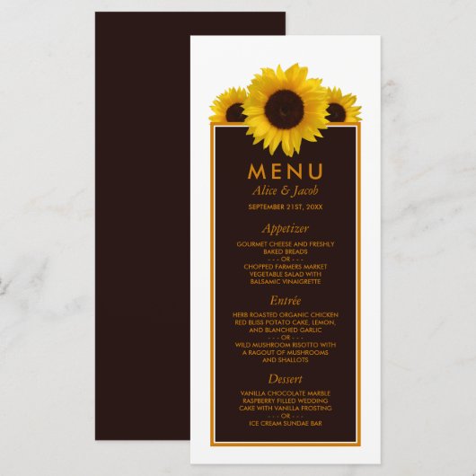 Rustige landelijke zonnebloemen - Floral Wedding Menu (Voorkant / Achterkant)