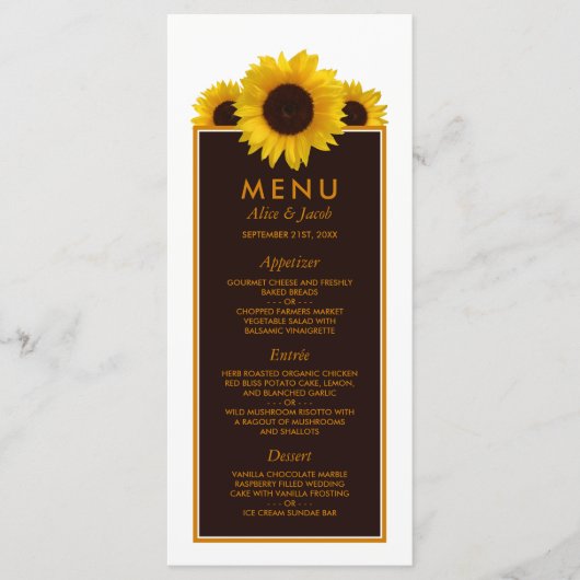 Rustige landelijke zonnebloemen - Floral Wedding Menu (Voorkant)