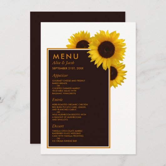 Rustige landelijke zonnebloemen - Floral Wedding Menu (Voorkant / Achterkant)