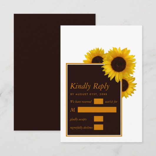 Rustige landelijke zonnebloemen - Floral Wedding RSVP Kaartje (Voorkant / Achterkant)
