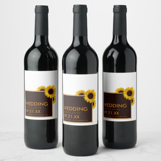 Rustige landelijke zonnebloemen - Floral Wedding Wijn Etiket (Flessen)
