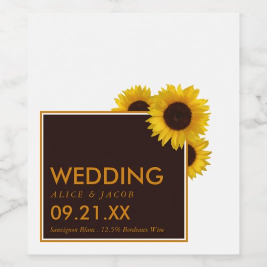 Rustige landelijke zonnebloemen - Floral Wedding Wijn Etiket (Enkel label)