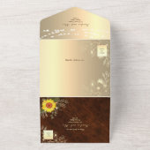 Rustige landelijke zonnebloempeldenweddenschap all in one uitnodiging (Buitenkant)