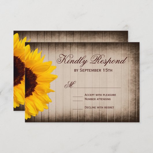 Rustige landelijke zonnebloempjes voor weddenschap RSVP kaartje (Voorkant / Achterkant)