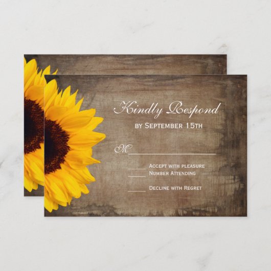 Rustige landelijke zonnebloempjes voor weddenschap RSVP kaartje (Voorkant / Achterkant)