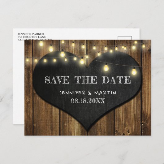 Rustige landen — Chalkboard — Heart Save the Date Aankondigingskaart (Voorkant / Achterkant)