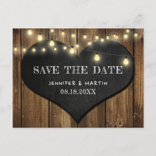 Rustige landen — Chalkboard — Heart Save the Date Aankondigingskaart (Voorkant)