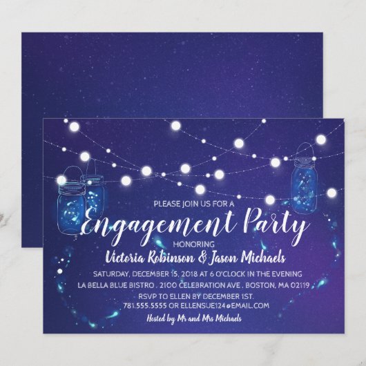 Rustige landen lichten Mason Jars Engagement Party Kaart (Voorkant / Achterkant)