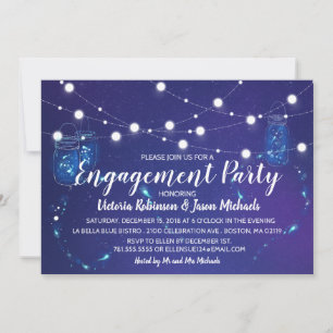 Rustige landen lichten Mason Jars Engagement Party Kaart