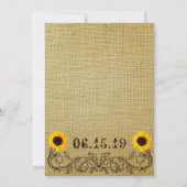 Rustige landen - Sunflower Burlap Wedding Invites Kaart (Achterkant)