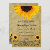 Rustige landen - Sunflower Burlap Wedding Invites Kaart (Voorkant / Achterkant)