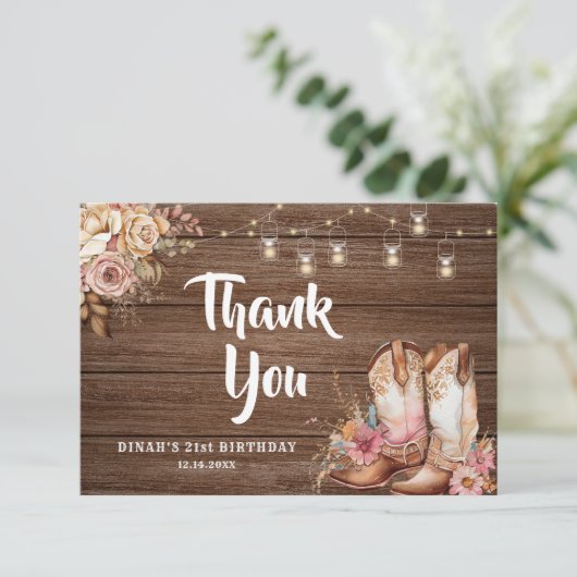 Rustige landenboeken Cowgirl Floral Birthday Bedankkaart (Staand voorkant)