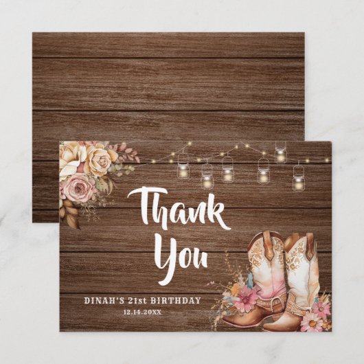 Rustige landenboeken Cowgirl Floral Birthday Bedankkaart (Voorkant / Achterkant)