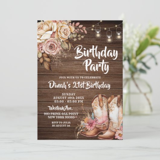 Rustige landenboeken Cowgirl Floral Birthday Kaart (Staand voorkant)