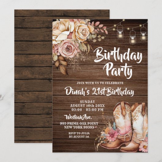 Rustige landenboeken Cowgirl Floral Birthday Kaart (Voorkant / Achterkant)