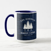 Rustige landenfamilie Cabin Trees Blue Wood Large Mok (Links)