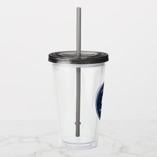 Rustige landengezinscabine Trees Blue Wood Print Acryl Drinkbeker (Rechts)