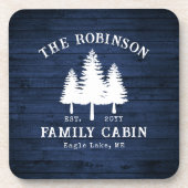 Rustige landengezinscabine Trees Blue Wood Print Bier Onderzetter (Voorkant)