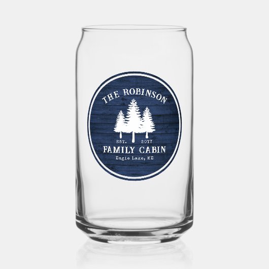 Rustige landengezinscabine Trees Blue Wood Print Blikvorm Glas (Voorkant)