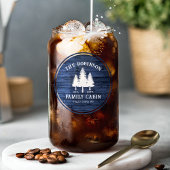 Rustige landengezinscabine Trees Blue Wood Print Blikvorm Glas