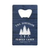 Rustige landengezinscabine Trees Blue Wood Print Creditkaart Flessenopener (Voorkant)