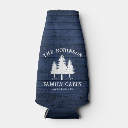 Rustige landengezinscabine Trees Blue Wood Print Flesjeskoeler (Voorkant)