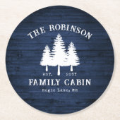 Rustige landengezinscabine Trees Blue Wood Print Ronde Kartonnen Onderzetter (Voorkant)