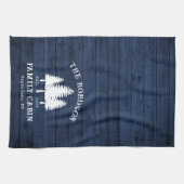 Rustige landengezinscabine Trees Blue Wood Print Theedoek (Horizontaal)