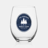 Rustige landengezinscabine Trees Blue Wood Print Wijnglas Zonder Voet (Voorkant)