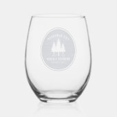 Rustige landengezinscabine Trees Blue Wood Print Wijnglas Zonder Voet (Achterkant)