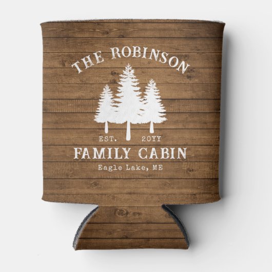 Rustige landengroep Cabin Trees Wood Plank Afdrukk Blikjeskoeler (Voorkant)