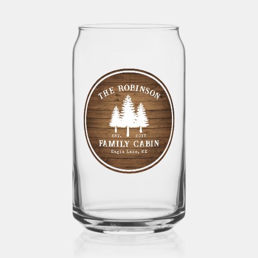 Rustige landengroep Cabin Trees Wood Plank Afdrukk Blikvorm Glas (Voorkant)