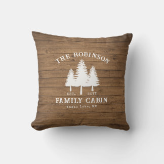 Rustige landengroep Cabin Trees Wood Plank Afdrukk Buitenkussen