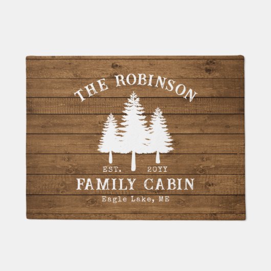 Rustige landengroep Cabin Trees Wood Plank Afdrukk Deurmat (Voorkant)