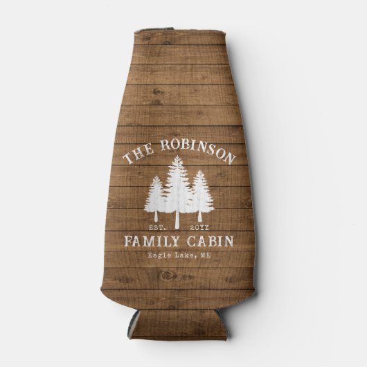 Rustige landengroep Cabin Trees Wood Plank Afdrukk Flesjeskoeler (Voorkant)