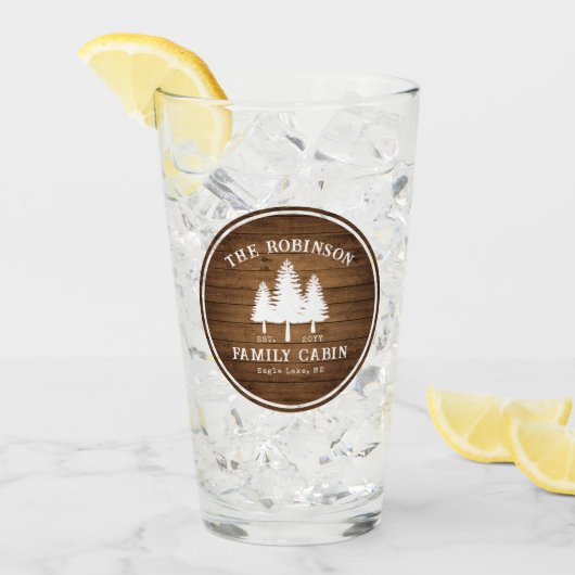 Rustige landengroep Cabin Trees Wood Plank Afdrukk Glas (Voorkant ijs)