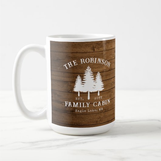 Rustige landengroep Cabin Trees Wood Plank Afdrukk Koffiemok (Links)