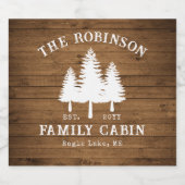 Rustige landengroep Cabin Trees Wood Plank Afdrukk Likeurfles Etiket (Enkel label)