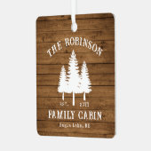 Rustige landengroep Cabin Trees Wood Plank Afdrukk Metalen Ornament (Voorkant links)