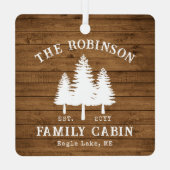 Rustige landengroep Cabin Trees Wood Plank Afdrukk Metalen Ornament (Achterkant)