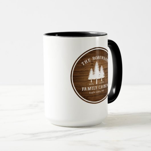 Rustige landengroep Cabin Trees Wood Plank Afdrukk Mok (Voorkant rechts)