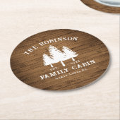 Rustige landengroep Cabin Trees Wood Plank Afdrukk Ronde Kartonnen Onderzetter (Gebogen)