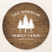 Rustige landengroep Cabin Trees Wood Plank Afdrukk Ronde Kartonnen Onderzetter (Voorkant)