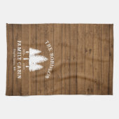 Rustige landengroep Cabin Trees Wood Plank Afdrukk Theedoek (Horizontaal)