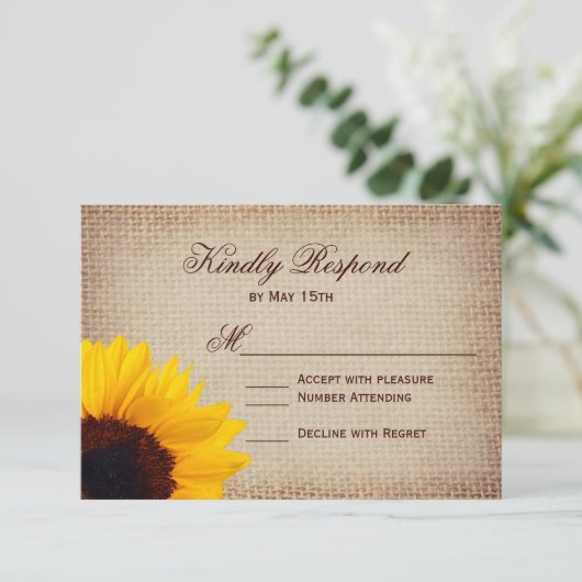 Rustige landenkaarten voor zonnebloemen rond het R RSVP Kaartje (Staand voorkant)