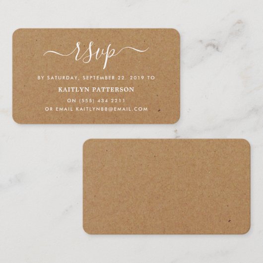 Rustige landenKraft Simple Script RSVP Informatiekaartje (Voorkant / Achterkant)
